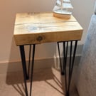 Chunky Reclaimed Wood Side Table Rustic End Table with Black Hairpin Legs