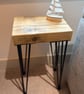 Chunky Reclaimed Wood Side Table Rustic End Table with Black Hairpin Legs