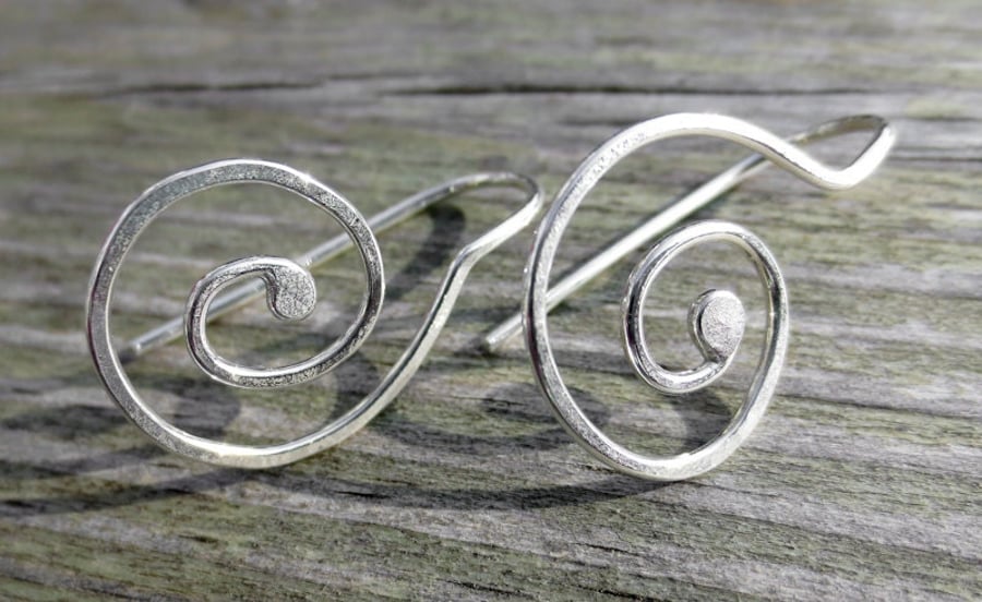 Sterling silver round spiral hook earrings, -  made to order for you