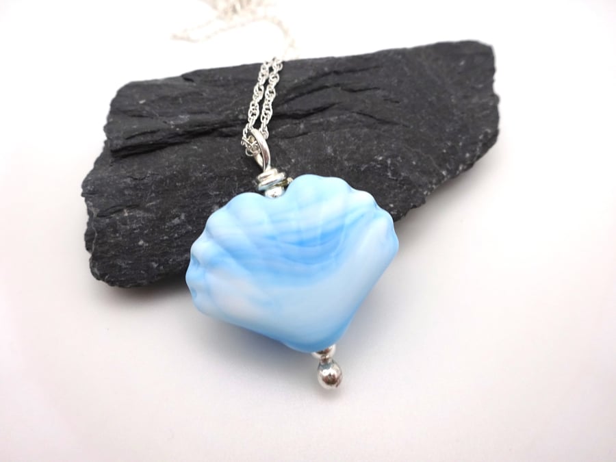 pastel blue lampwork glass shell pendant necklace