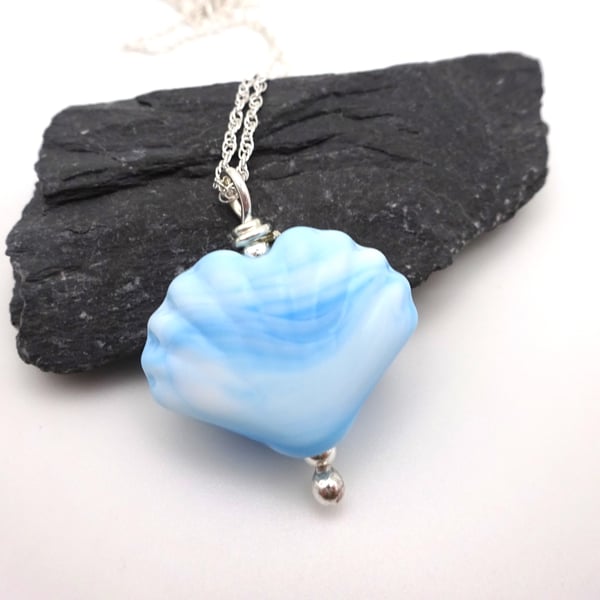 pastel blue lampwork glass shell pendant necklace