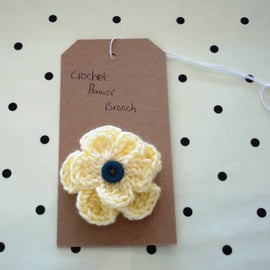 Crochet Flower Brooch lemon, double layer