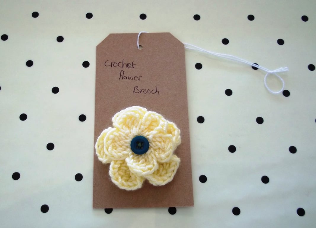 Crochet Flower Brooch lemon, double layer