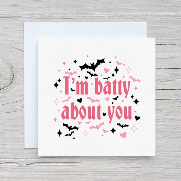 Bat Valentine's Day Greeting Card, Spooky Valentine's, Halloween Card.