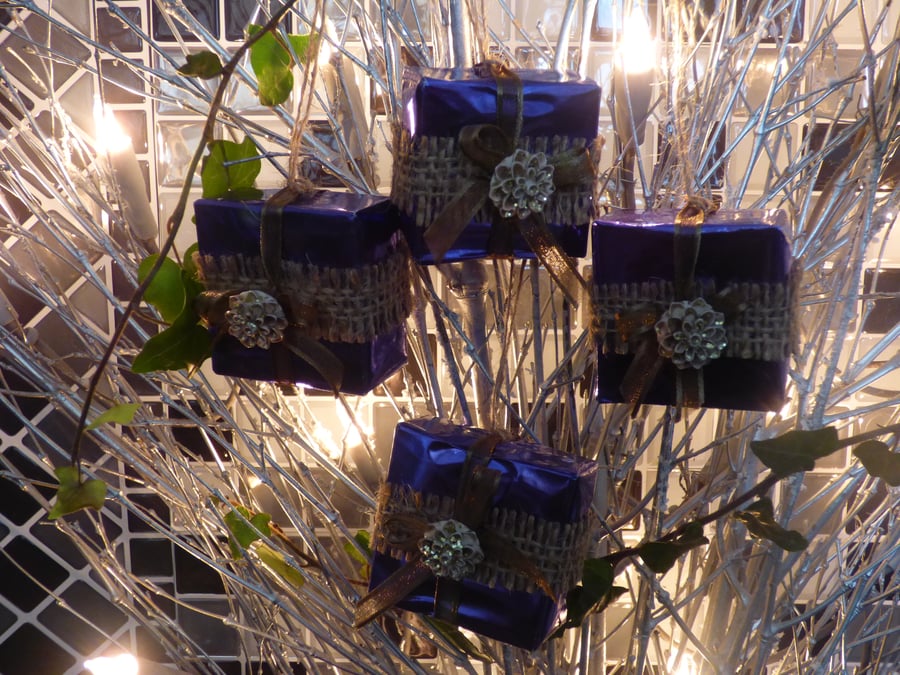 Christmas Present Tree Decorations Purple Foil FREE POST