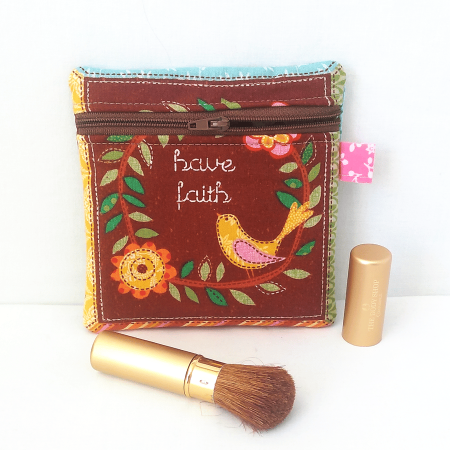 Small zipped pouch with birds and inspiring messages, POSTAGE INCLUDED