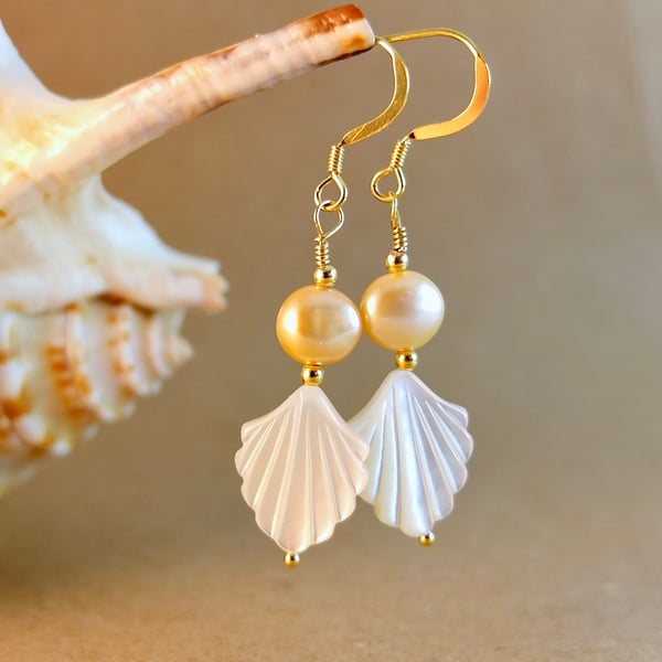 Pearl & Mother Of Pearl Earrings - June Birthstone, Anniversary, Bridesmaid Gift