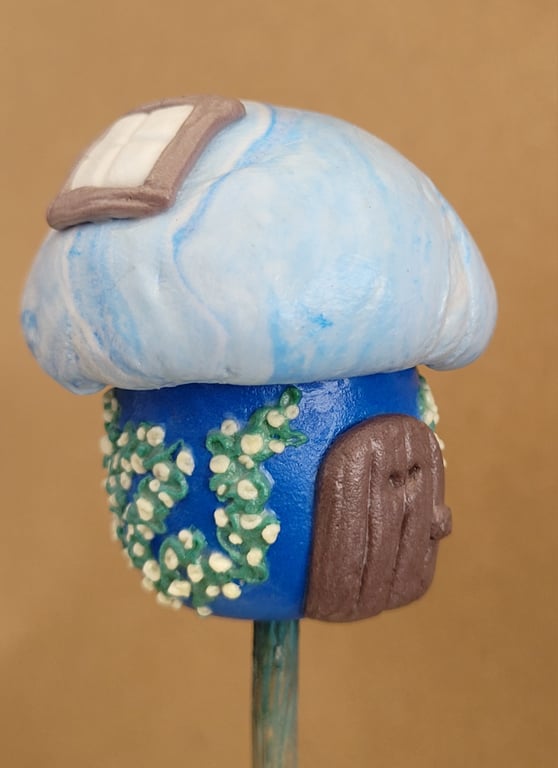 Blue mushroom Fairy home House Plant Pot Ornament- Pot Pal