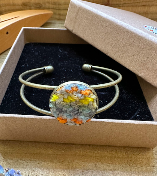 Bangle in Hand Painted and Woven 'Cloudy Sunsets' British Wool Fabric Bracelet
