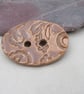 Large Sand Brown Brocade Oval Handmade Ceramic Button - Image 1