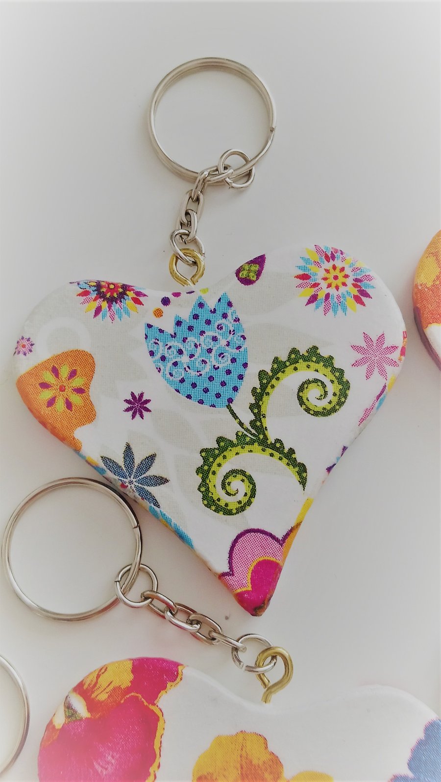 Handmade Decoupaged Heart Butterfly and Floral Keyring