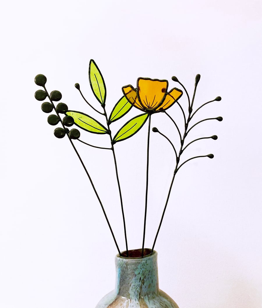 Stained Glass Wild Flowers, Everlasting Bouquet, Wildflower Arrangement