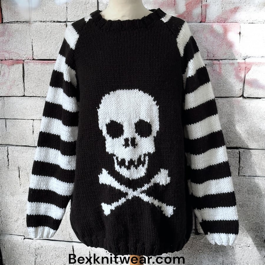 Skull Crossbones Hand Knitted Goth Jumper