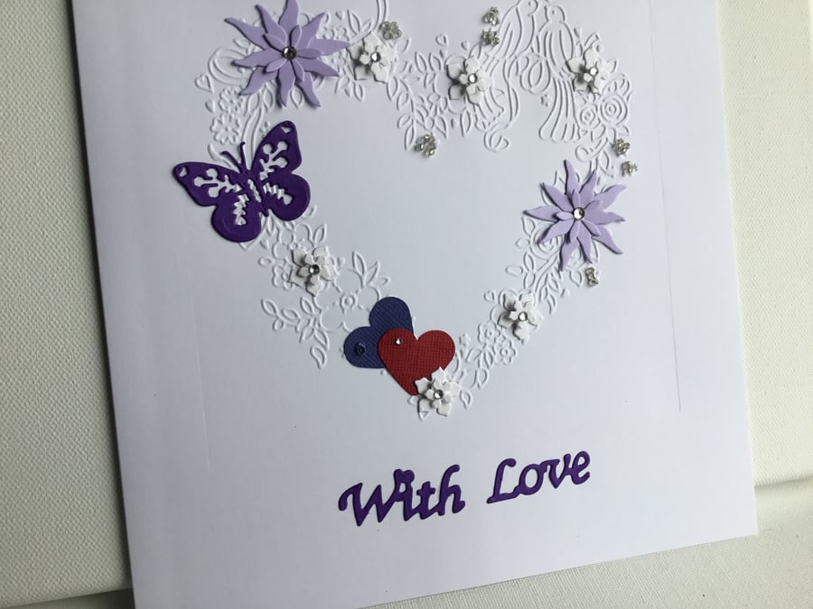 Card. With love. Hearts and flowers. Engagement card. CC332