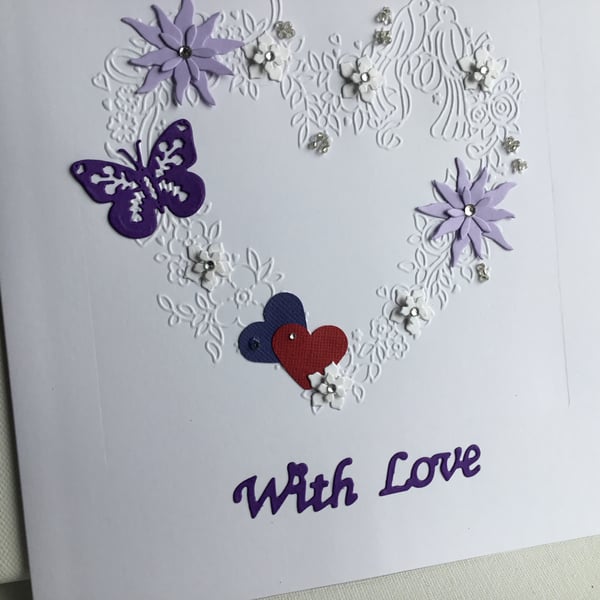 Card. With love. Hearts and flowers. Engagement card. Ref 013