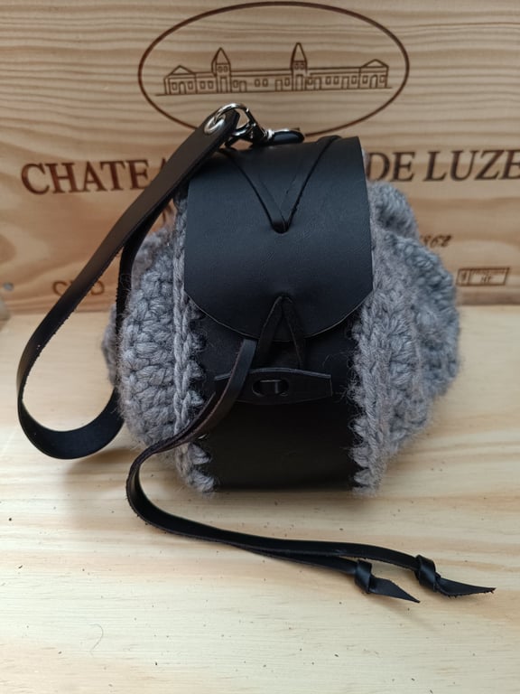 Real leather and wool belt or hand bag 
