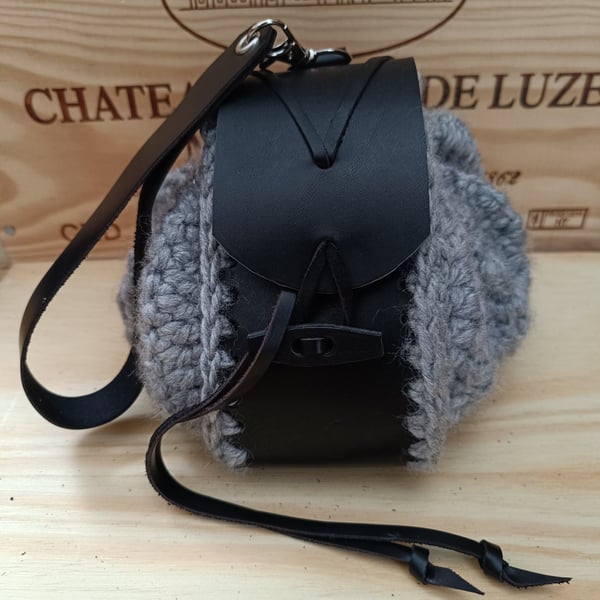 Real leather and wool belt or hand bag 