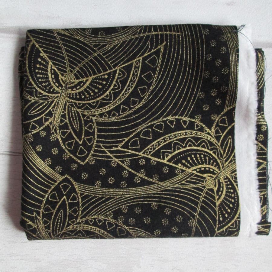 SOLD - One Fat Quarter Benartex Butterfly Fandango - Metallic Gold on Black