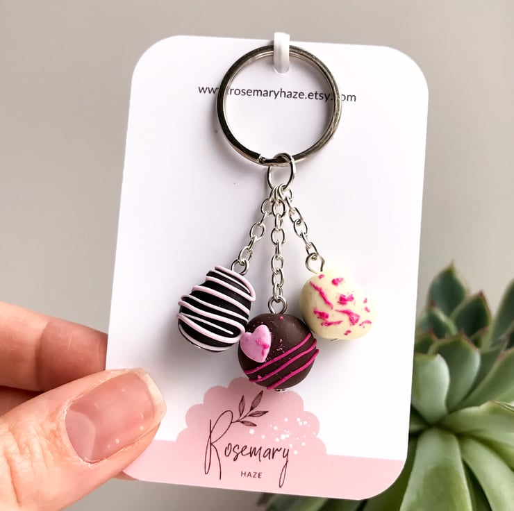 Pink Chocolate Keyring polymer clay miniature food keychain, clay food  keyring