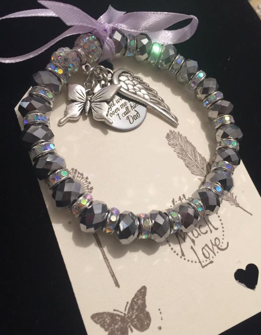 Silver Grey I have an angel watching over me I call him dad butterfly bracelet