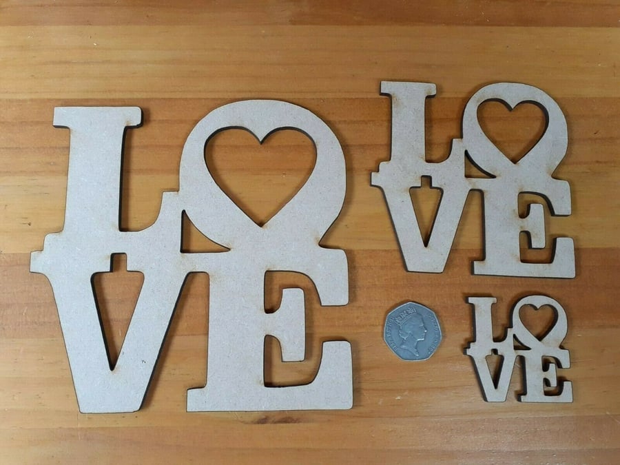 Love sign - craft wood blank laser cut mdf various sizes decoration