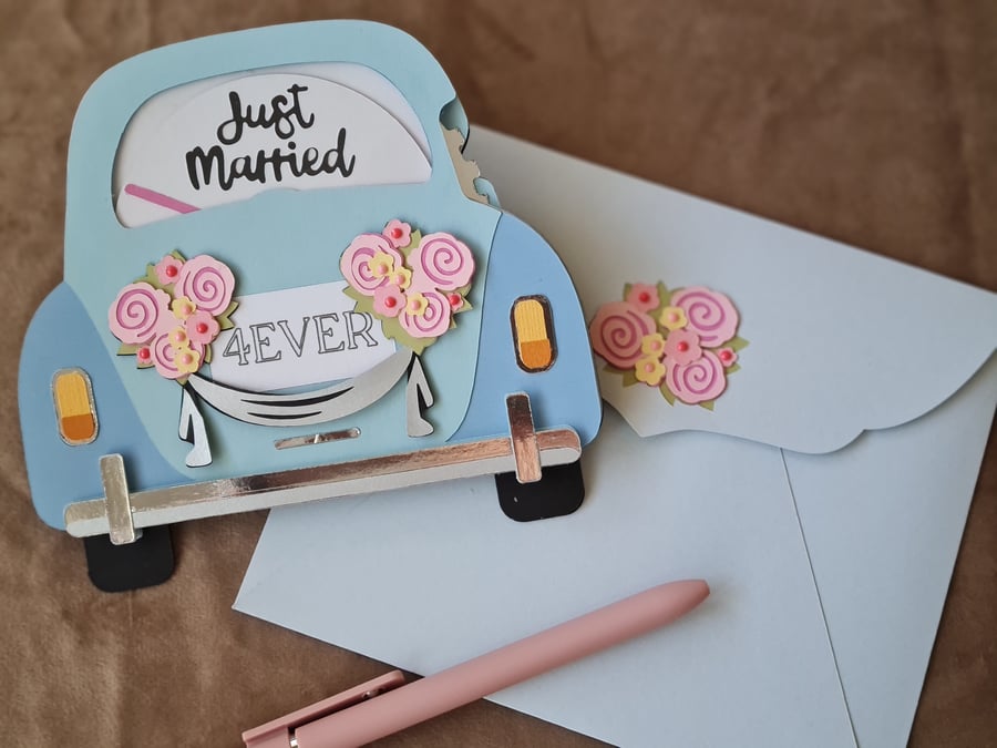 Just Married Wedding Car card