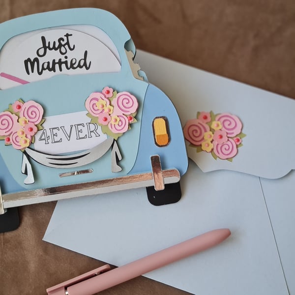 Just Married Wedding Car card