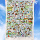 Horse & Pony Alphabet tea towel 100% organic cotton designed and made in the UK