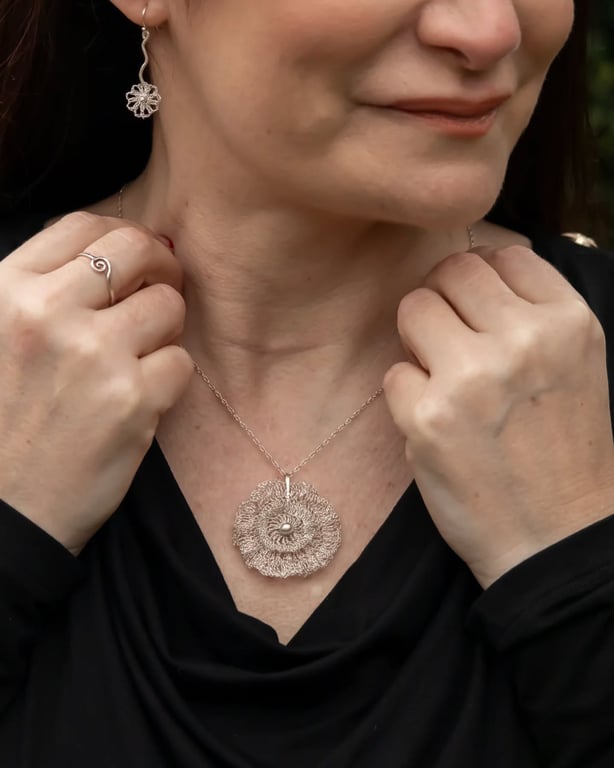 Bloom Fine Silver Lace Wearable Art Pendant - 18" recycled sterling silver chain