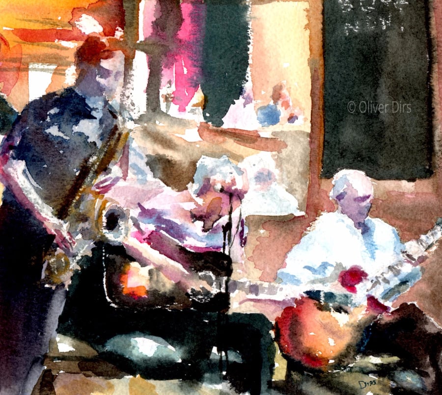 Jazz Trio – original watercolour, framed