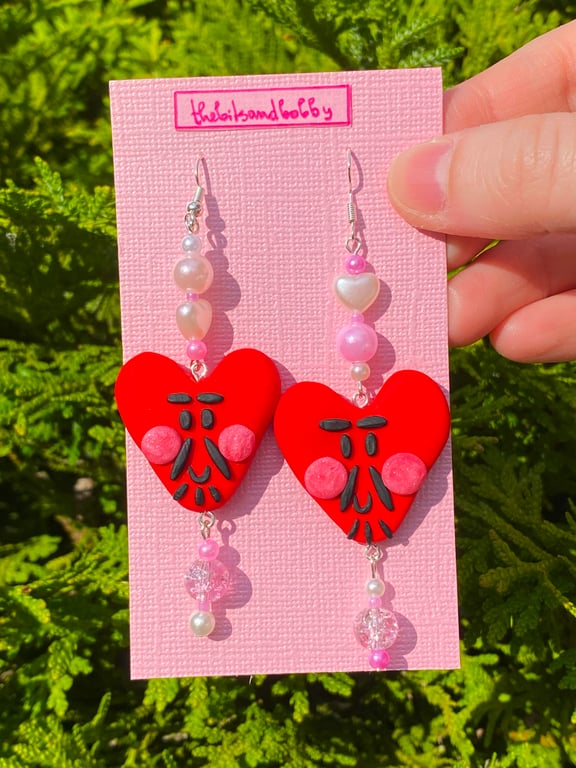 Clay Earrings - Lord Heart - Pink
