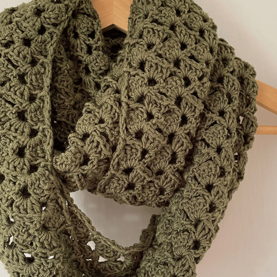 Olive Green Infinity Scarf - Handmade Crochet - Lightweight Scarves