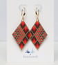 Diamond Shaped Beaded Earrings with Red, Orange and Gold Geometric Design - Image 8
