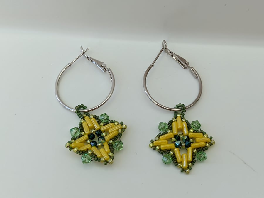 Silver plated hoop beaded charm earrings