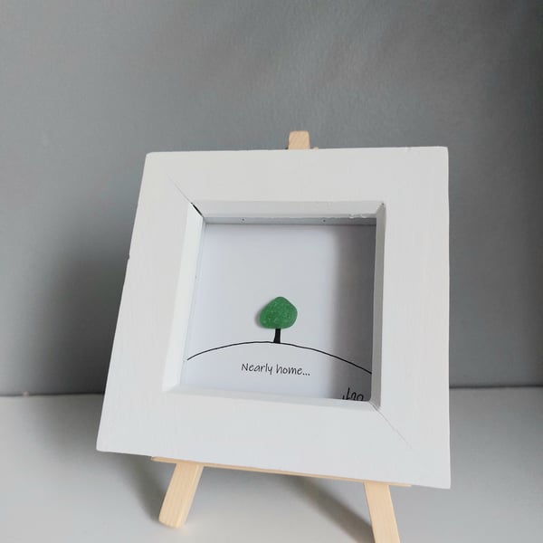 Nearly Home Tree - Whittington Tump - White Framed Mini Sea Glass Art Picture