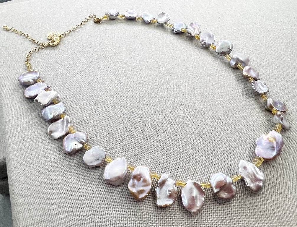 Elegant Keshi Pearl Necklace With Ethiopian Opal Gold Filled Stainless Steel