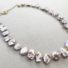 Elegant Keshi Pearl Necklace With Ethiopian Opal Gold Filled Stainless Steel