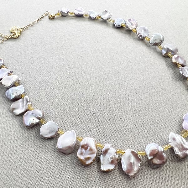 Elegant Keshi Pearl Necklace With Ethiopian Opal Gold Filled Stainless Steel