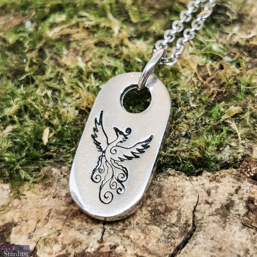 PHOENIX Hand Stamped Pewter Necklace