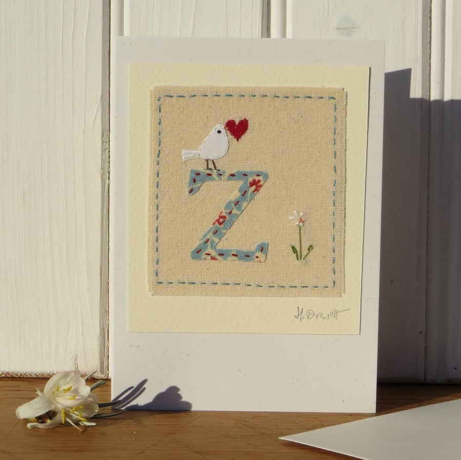 Sweet little hand-stitched letter Z new baby, birthday or Christening
