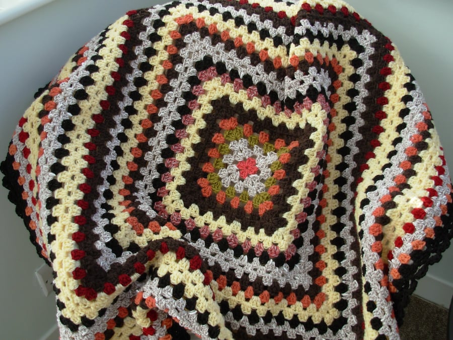 Hand Crochet Blanket Vintage Style Autumn Colours