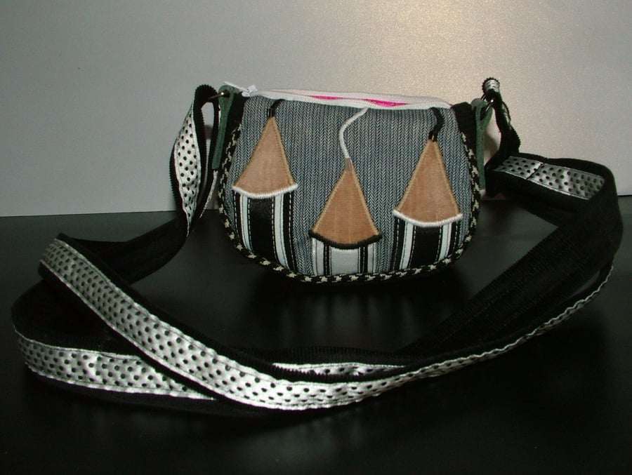 Black & White Pencil purse with long adjustable strap