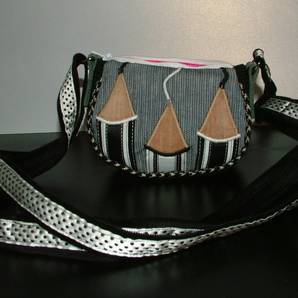 Black & White Pencil purse with long adjustable strap
