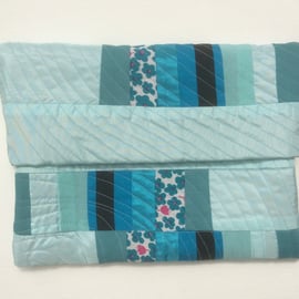 Clutch, Handbag, Freestyle Patchwork Quilting, Shades of turquoise 