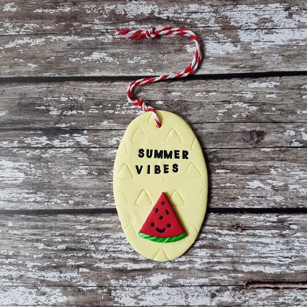 "Summer Vibes" Watermelon hanging decoration, Hand painted, Handmade