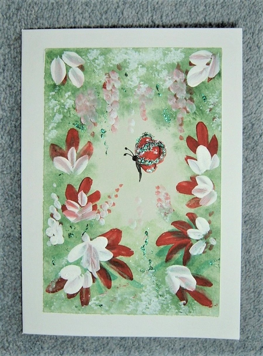 original art hand painted floral butterfly card ( ref f 556)
