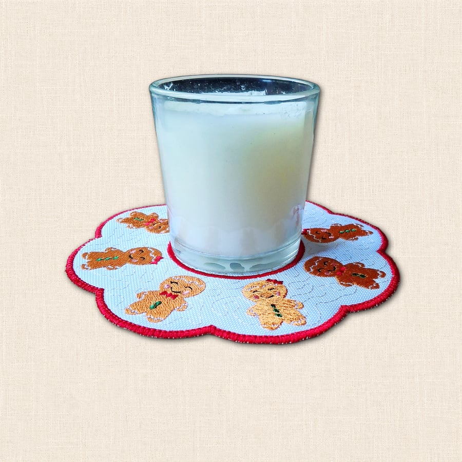 Image of Gingerbread Friends Candle Mat - Embroidered Christmas Decor