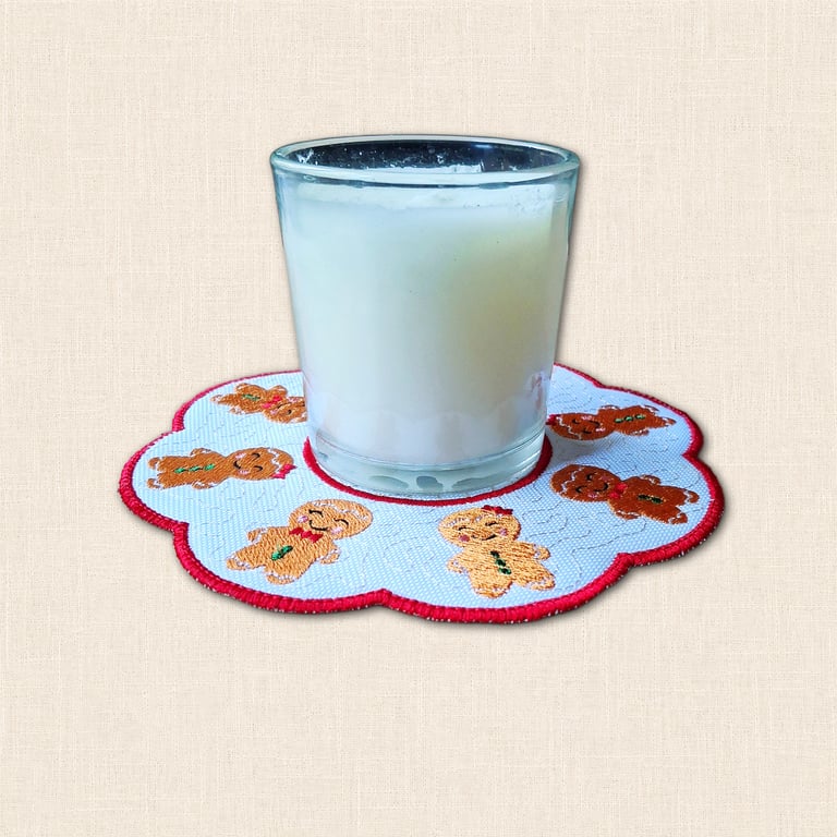 Gingerbread Friends Candle Mat - Embroidered Christmas Decor