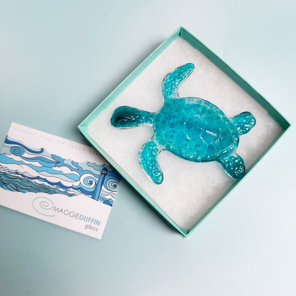 Fused Glass Sea Turtle - Teal