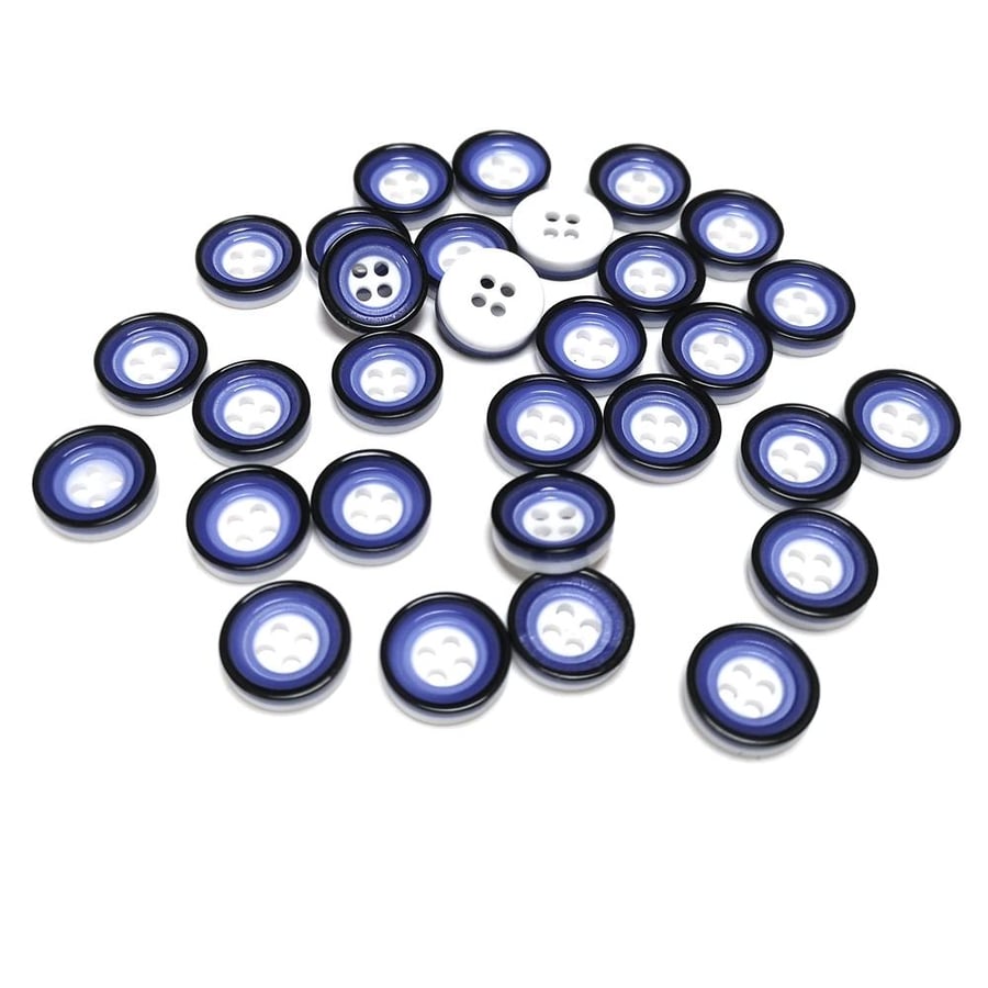 BlueWhite Round Resin Buttons - 13mm, 4-Hole - Packet of 30x for Sewing and Craf